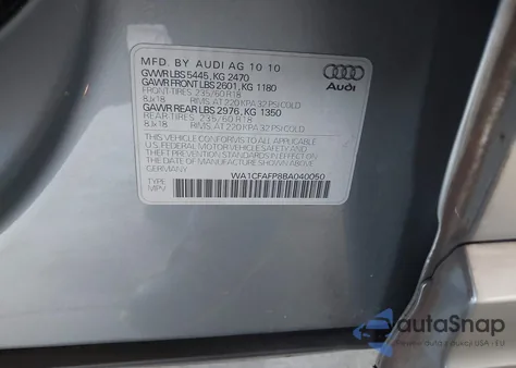 2011 Audi Q5 2.0T Premium from USA, damaged, VIN WA1CFAFP8BA040050